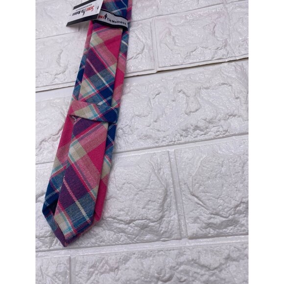 Skinny Tie Madness Salad Alarm Plaid Necktie Cotton Pink Multicolor SKM754 - Picture 5 of 11